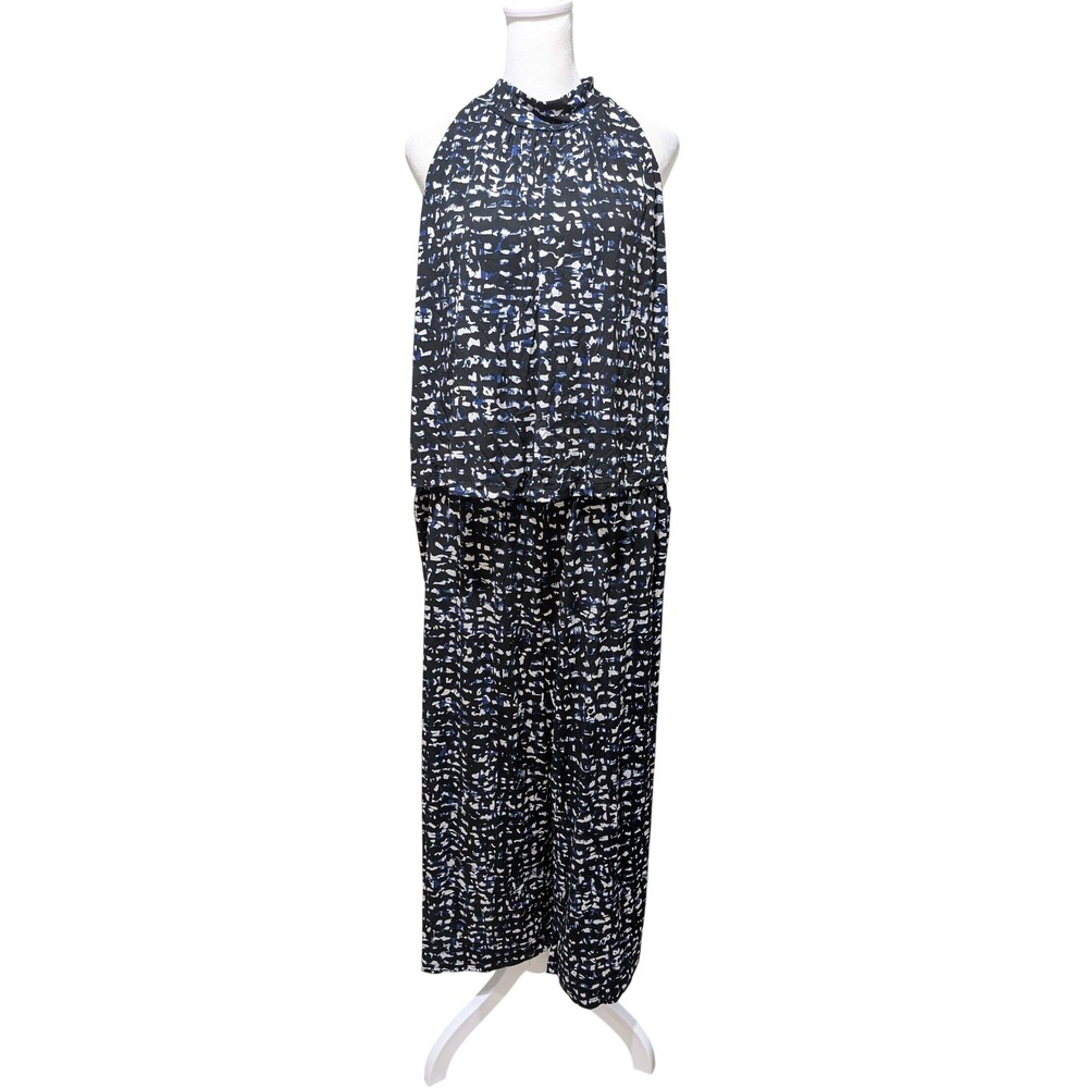 Leota Skyler Cropped Jumpsuit XL Summer Night Black Blue Abstract Tie Back New
